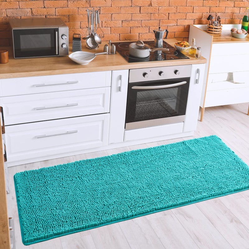 Noahas Bath Rugs 24'' x 60'' Large Runner Bathroom Rug, Soft Luxury Chenille Bathroom Mats with Non-Slip Backing, Throw Absorbent Carpet for Bath Tub/Shower, Machine Washable Durable Rug, Teal Blue - Image 3
